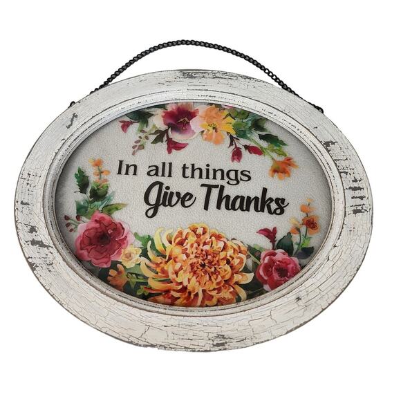 Give Thanks Flower Vintage Window Hanging Stain Glass Fall Thanksgiving - Picture 2 of 8